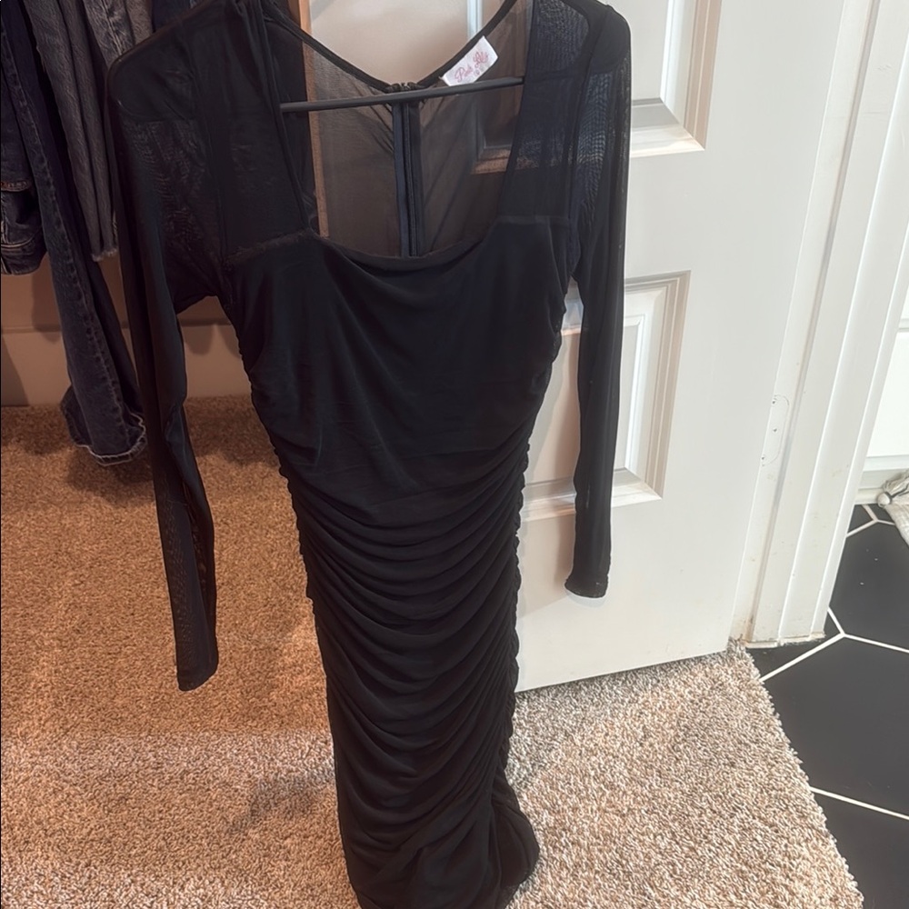 Pink Lily Black Mesh Long Sleeve Dress